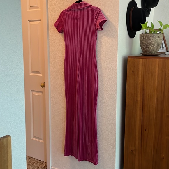 Pink Velour Collared Jumpsuit - Picture 2 of 3